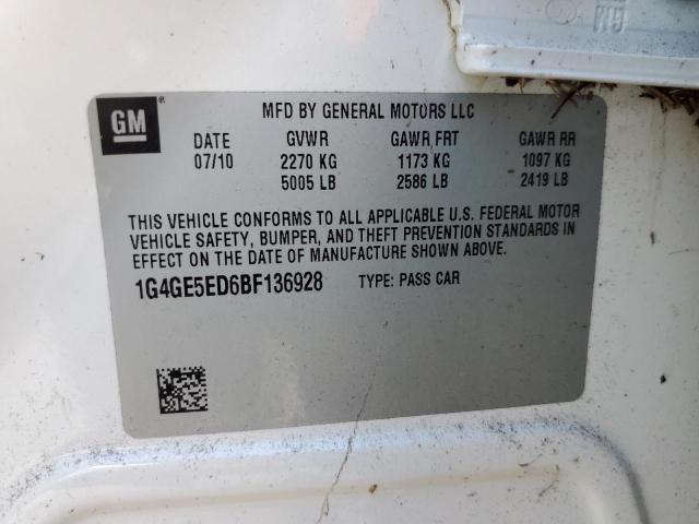 1G4GE5ED6BF136928 - 2011 BUICK LACROSSE C 白色 照片 10