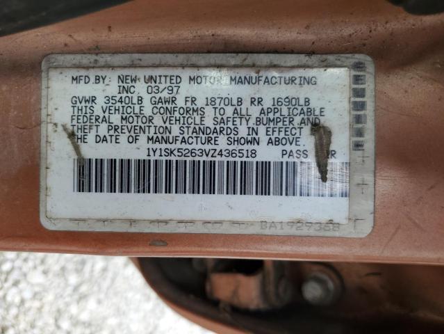 1Y1SK5263VZ436518 - 1997 GEO PRIZM BASE ORANGE photo 10