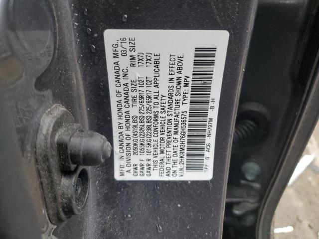 2HKRM3H76GH536575 - 2016 HONDA CR-V EXL GRAY photo 10