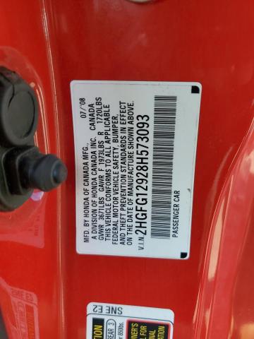 2HGFG12928H573093 - 2008 HONDA CIVIC EXL Qırmızı foto 10