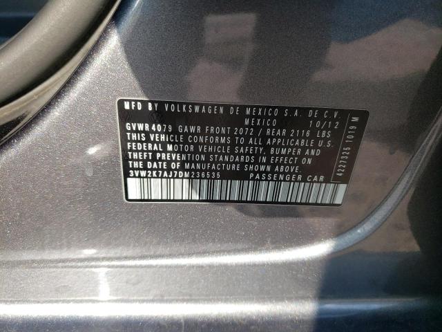 3VW2K7AJ7DM236535 - 2013 VOLKSWAGEN JETTA BASE GRAY photo 10