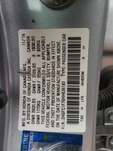 2HGFC1F76HH636183 - 2017 HONDA CIVIC EXL 银色 照片 10