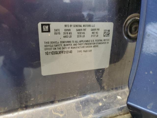 1G11C5SLXFF310140 - 2015 CHEVROLET MALIBU 1LT 蓝色 照片 10