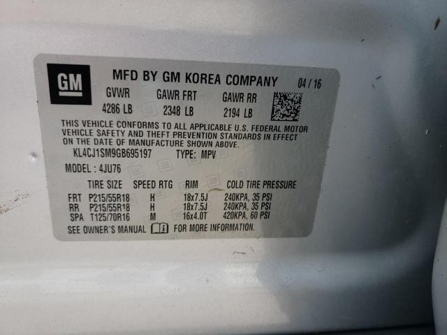 KL4CJ1SM9GB695197 - 2016 BUICK ENCORE SPO SILVER photo 10