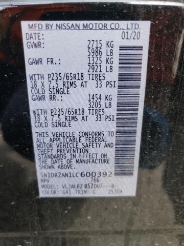 5N1DR2AN1LC600392 - 2020 NISSAN PATHFINDER 黑色 照片 10