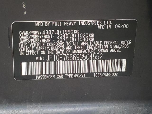 JF1GE76669G504552 - 2009 SUBARU IMPREZA WR GRAY photo 10