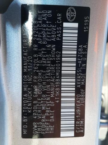 4T1KB1BB4MU001962 - 2021 TOYOTA AVALON XLE SILVER photo 10