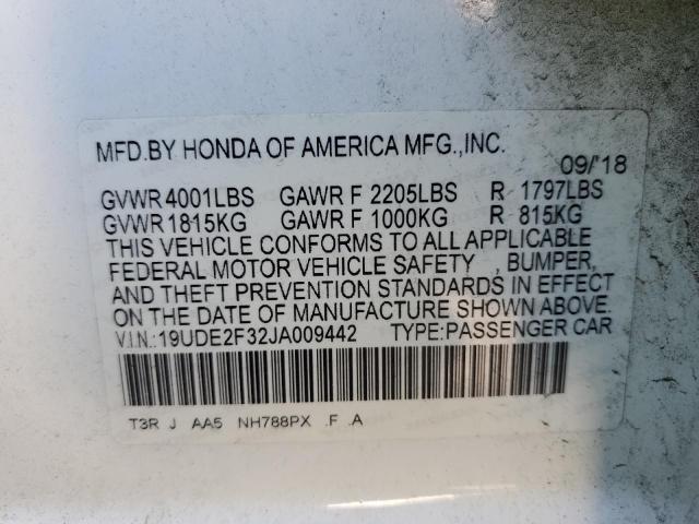 19UDE2F32JA009442 - 2018 ACURA ILX BASE W أبيض صورة 10
