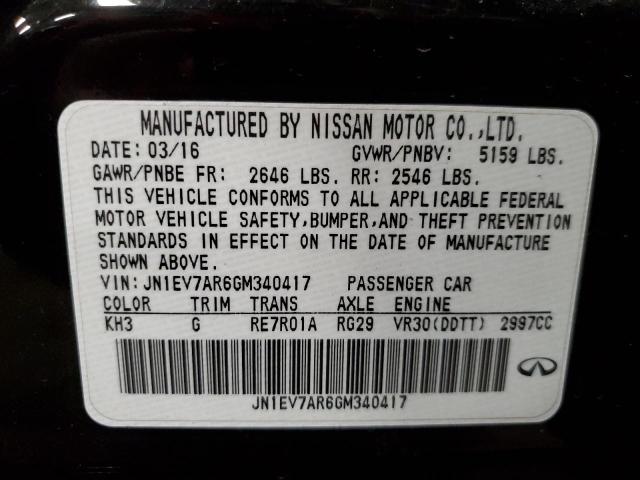 JN1EV7AR6GM340417 - 2016 INFINITI Q50 PREMIU BLACK photo 10