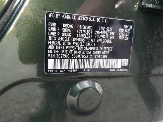 3CZRU6H56GM765312 - 2016 HONDA HR-V EX GREEN photo 10