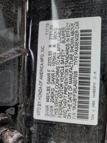 19UUB1F3XLA007928 - 2020 ACURA TLX BLACK photo 10