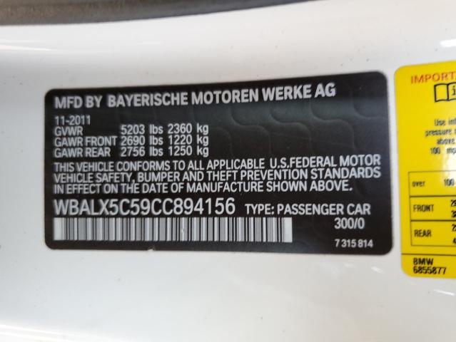 WBALX5C59CC894156 - 2012 BMW 650 XI WHITE photo 10