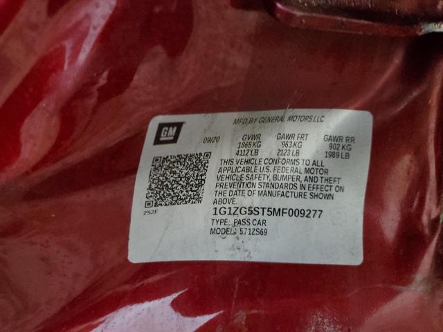 1G1ZG5ST5MF009277 - 2021 CHEVROLET MALIBU RS RED photo 10