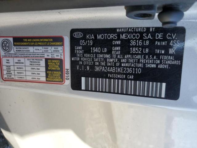 3KPA24AB1KE236110 - 2019 KIA RIO S SILVER photo 10