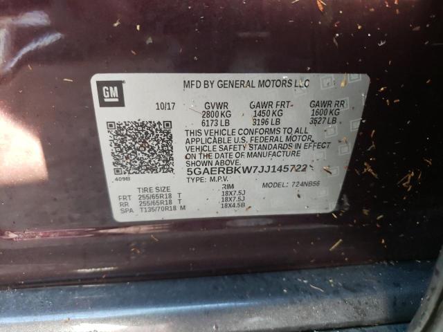 5GAERBKW7JJ145722 - 2018 BUICK ENCLAVE ES BURGUNDY photo 10