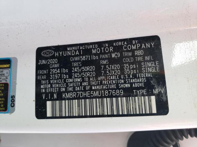 KM8R7DHE5MU187689 - 2021 HYUNDAI PALISADE C WHITE photo 10