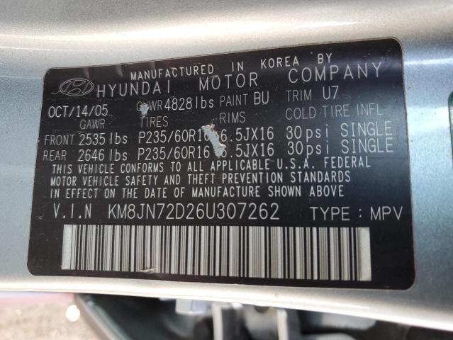 KM8JN72D26U307262 - 2006 HYUNDAI TUCSON GLS TEAL photo 10