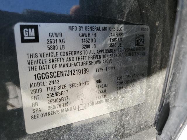 1GCGSCEN7J1219189 - 2018 CHEVROLET COLORADO L GRAY photo 10