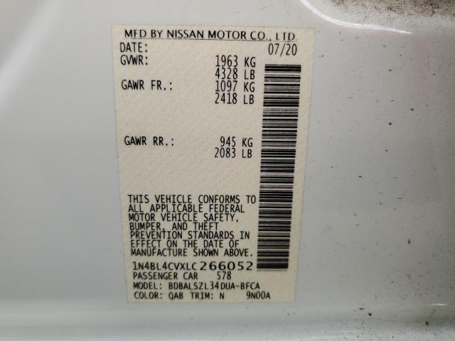 1N4BL4CVXLC266052 - 2020 NISSAN ALTIMA SR WHITE photo 10