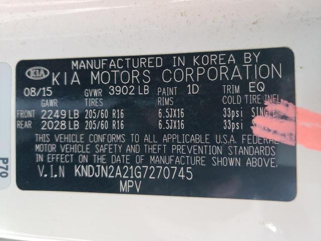 KNDJN2A21G7270745 - 2016 KIA SOUL WHITE photo 10