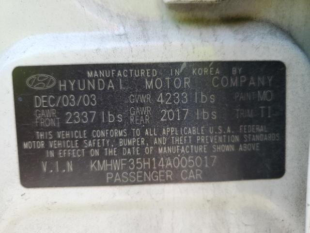 KMHWF35H14A005017 - 2004 HYUNDAI SONATA GLS WHITE photo 10