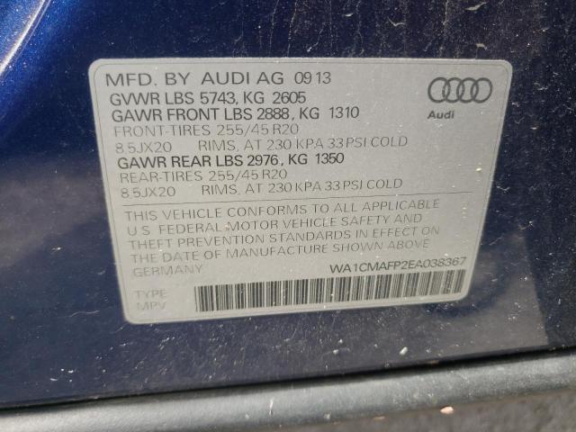 WA1CMAFP2EA038367 - 2014 AUDI Q5 TDI PRE BLUE photo 10