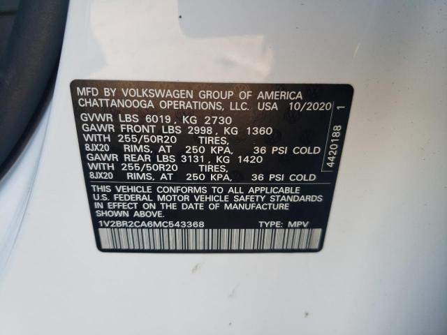 1V2BR2CA6MC543368 - 2021 VOLKSWAGEN ATLAS SEL Ağ foto 10