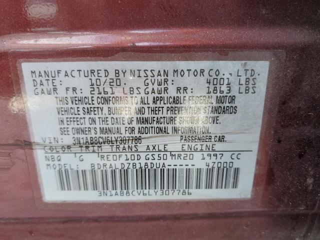 3N1AB8CV6LY307786 - 2020 NISSAN SENTRA SV BURGUNDY photo 10