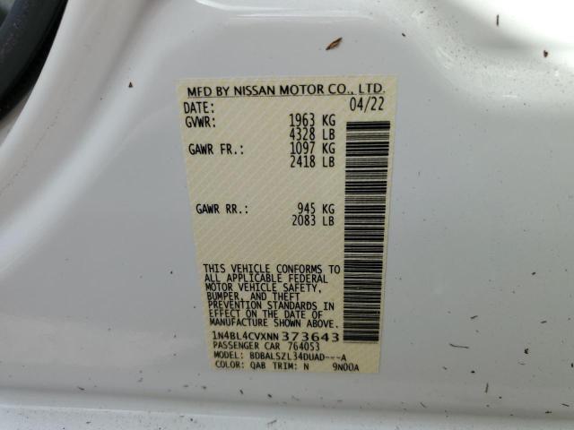 1N4BL4CVXNN373643 - 2022 NISSAN ALTIMA SR WHITE photo 10