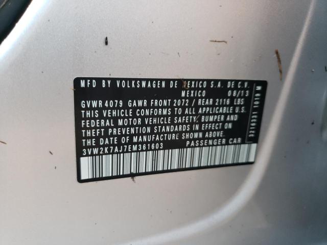 3VW2K7AJ7EM361603 - 2014 VOLKSWAGEN JETTA BASE SILVER photo 10