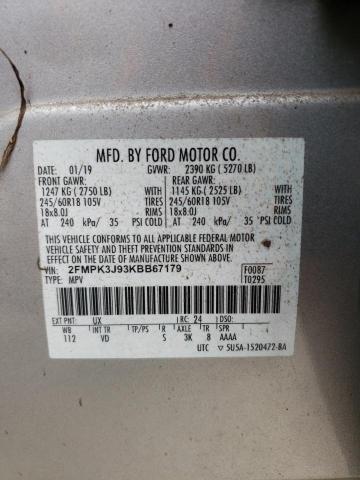 2FMPK3J93KBB67179 - 2019 FORD EDGE SEL SILVER photo 10