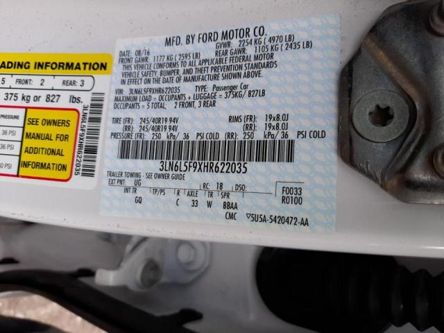 3LN6L5F9XHR622035 - 2017 LINCOLN MKZ RESERVE  ფოტო 10