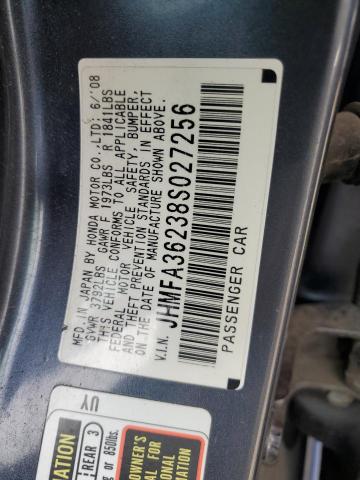 JHMFA36238S027256 - 2008 HONDA CIVIC HYBR GRAY photo 10