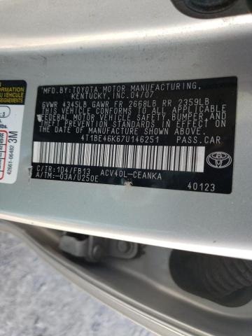 4T1BE46K67U146251 - 2007 TOYOTA CAMRY CE SILVER photo 10