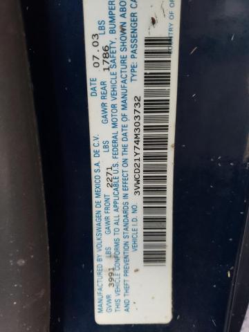 3VWCD21Y74M303732 - 2004 VOLKSWAGEN NEW BEETLE 蓝色 照片 10