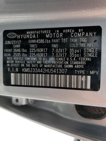 KM8J33A42HU541307 - 2017 HYUNDAI TUCSON LIM SILVER photo 10