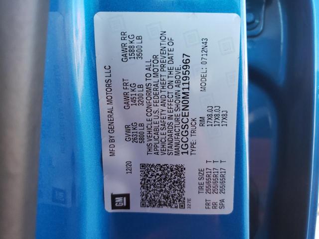 1GCGSCEN0M1195967 - 2021 CHEVROLET COLORADO L BLUE photo 10