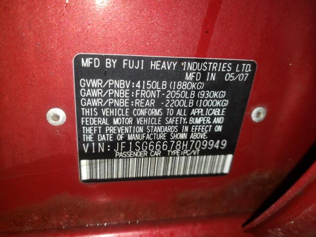 JF1SG66678H709949 - 2008 SUBARU FORESTER S Qırmızı foto 10