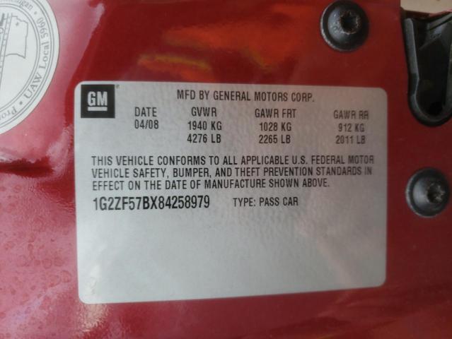 1G2ZF57BX84258979 - 2008 PONTIAC G6 VALUE L RED photo 10