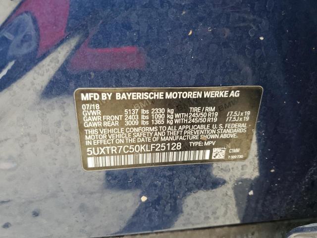 5UXTR7C50KLF25128 - 2019 BMW X3 SDRIVE3 BLUE photo 10