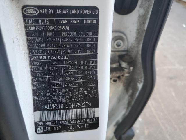 SALVP2BG9DH753209 - 2013 LAND ROVER RANGE ROVE WHITE photo 10