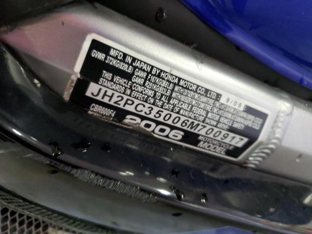 JH2PC35006M700917 - 2006 HONDA CBR600 F4 BLUE photo 10