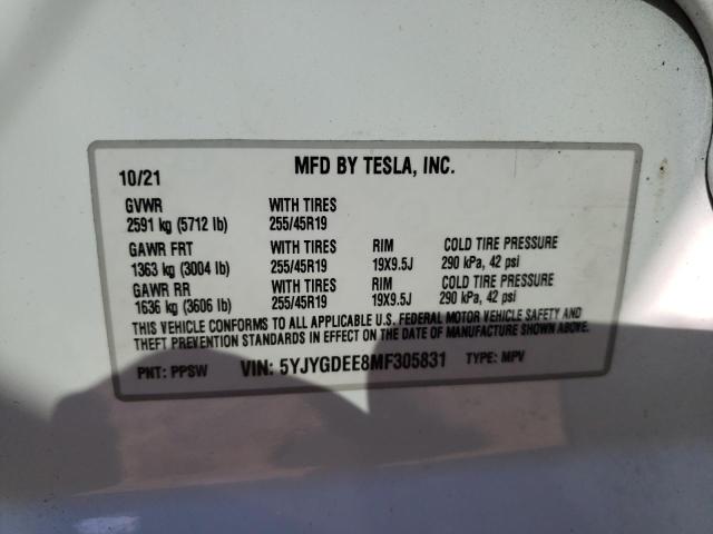 5YJYGDEE8MF305831 - 2021 TESLA MODEL Y أسود صورة 10