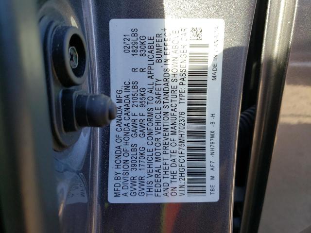 2HGFC1F75MH702376 - 2021 HONDA CIVIC EXL Boz foto 13