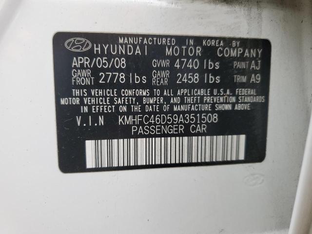 KMHFC46D59A351508 - 2009 HYUNDAI AZERA GLS WHITE photo 10