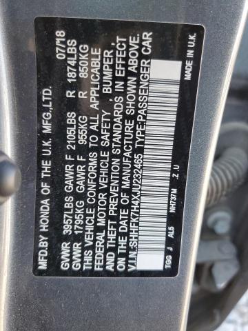 SHHFK7H4XJU232465 - 2018 HONDA CIVIC SPOR GRAY photo 10