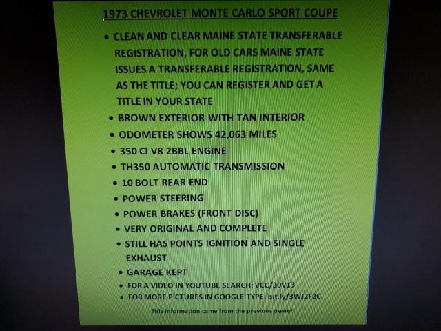 1H57H31402046 - 1973 CHEVROLET MONTECARLO Qəhvəyi foto 9