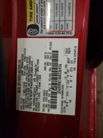 3FAHP0KC4AR336456 - 2010 FORD FUSION SPO RED photo 10