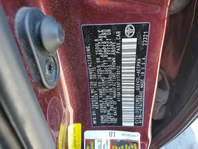 4T1BK1EB8FU178013 - 2015 TOYOTA AVALON XLE MAROON photo 10