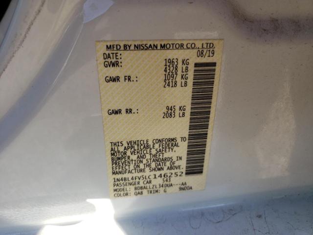 1N4BL4FV5LC146252 - 2020 NISSAN ALTIMA PLA WHITE photo 10